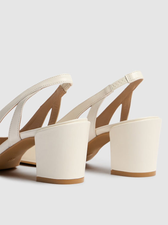 Stuart Weitzman: 50mm Sleek leather slingback heels - White/Black - women_3 | Luisa Via Roma