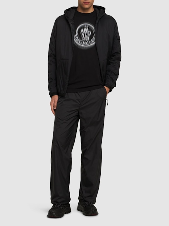 Moncler: Blurred logo cotton t--shirt - men_1 | Luisa Via Roma