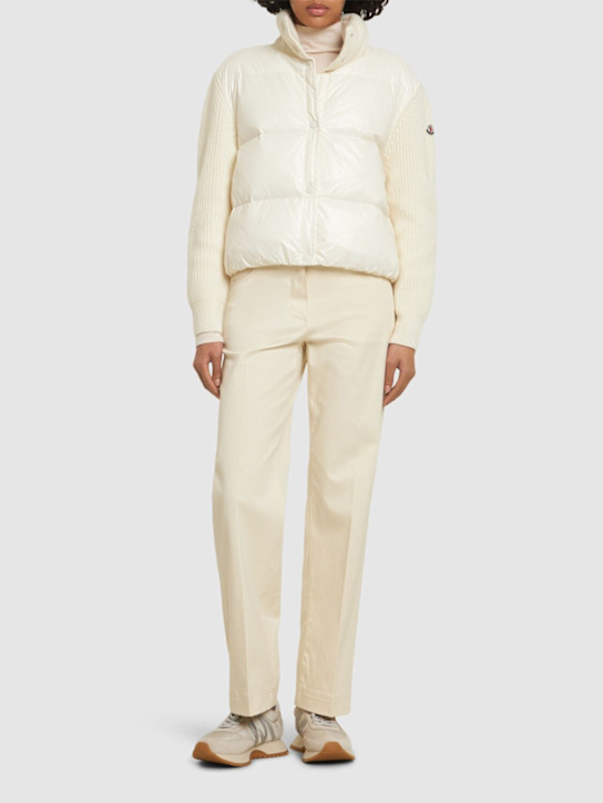 Moncler: Wool & nylon down cardigan jacket - women_1 | Luisa Via Roma