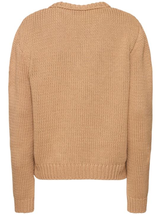 Moncler: Logo棉质圆领毛衣 - Beige Tan - women_3 | Luisa Via Roma