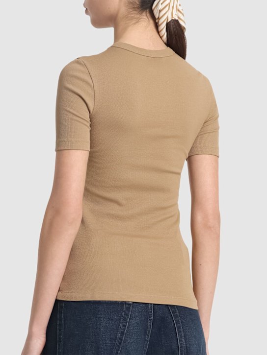 Toteme: T-shirt Classic in jersey di cotone a costine - Marrone - women_2 | Luisa Via Roma