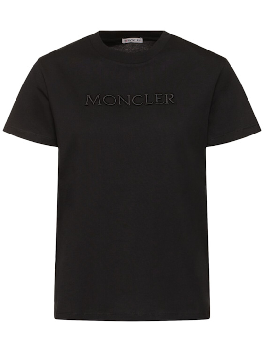 Moncler: Logo detail cotton t-shirt - women_0 | Luisa Via Roma