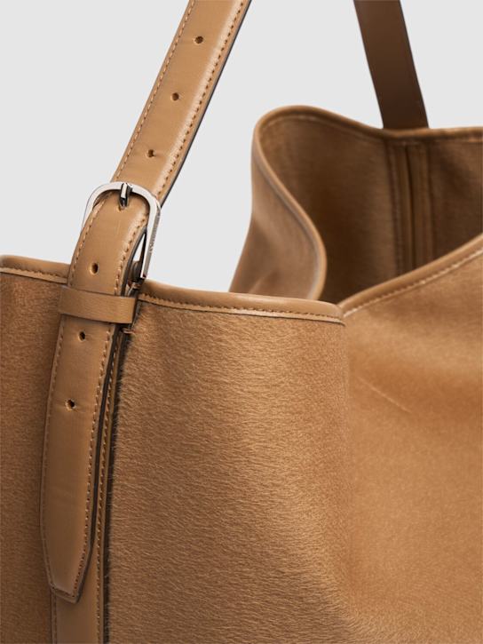 Toteme: Belted doublé wool tote bag - Camel - women_3 | Luisa Via Roma