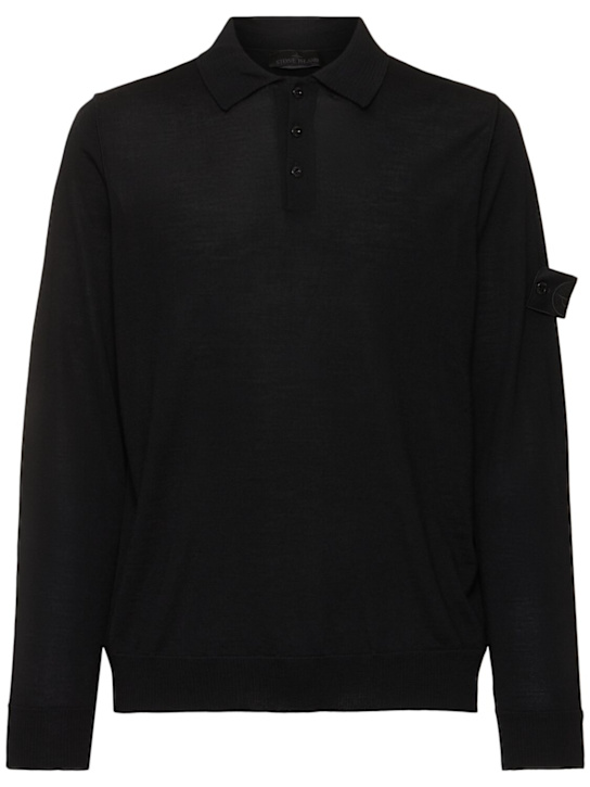 Stone Island: Ghost long sleeve polo - Black - men_0 | Luisa Via Roma
