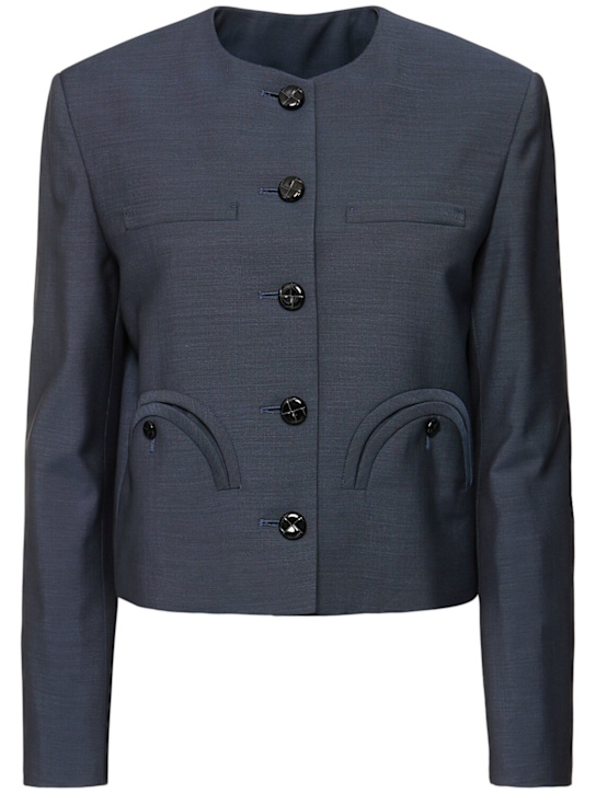 Blazé Milano: Shamo collarless wool blend jacket - Navy - women_0 | Luisa Via Roma