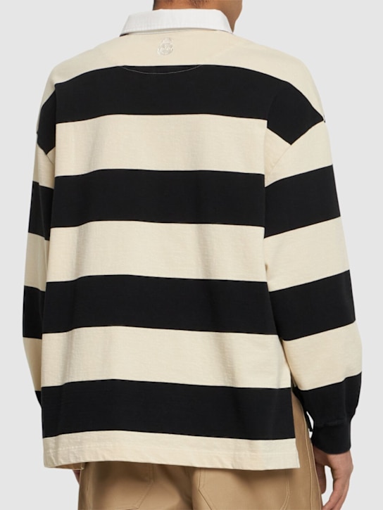McQueen: Oversize cotton polo rugby shirt - Black/Ivory - men_2 | Luisa Via Roma