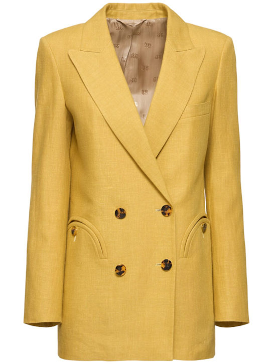 Blazé Milano: Everyday linen long blazer - Mustard - women_0 | Luisa Via Roma