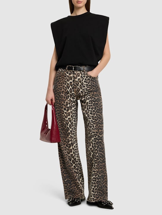 GANNI: Leopard print denim high rise jeans - women_1 | Luisa Via Roma