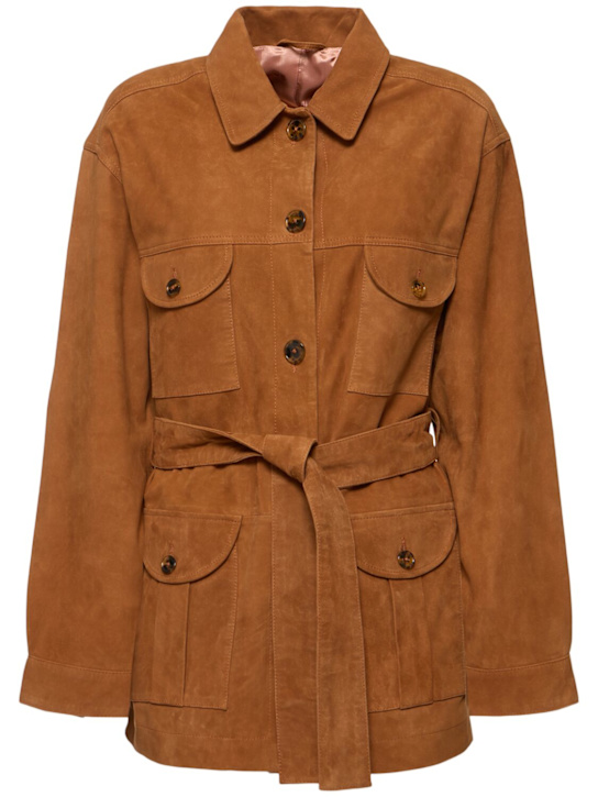Blazé Milano: Viva belted suede long jacket - Peanut - women_0 | Luisa Via Roma
