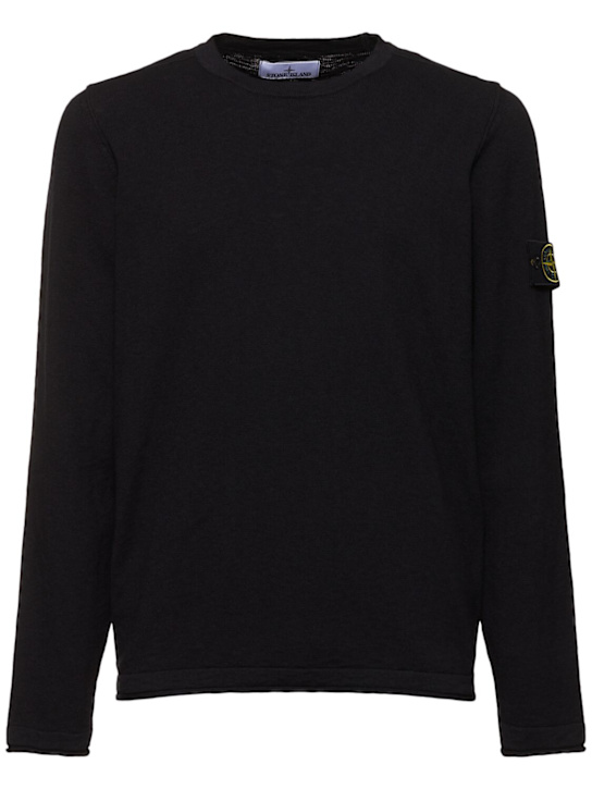 Stone Island: Crewneck cotton sweater - Black - men_0 | Luisa Via Roma