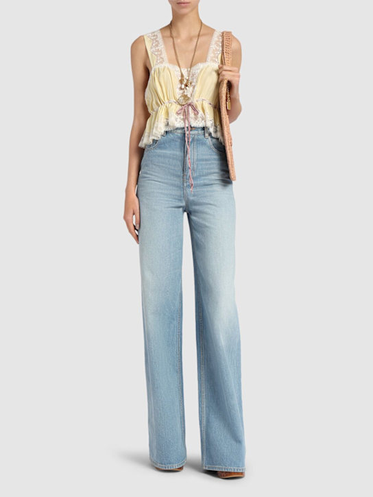 Chloé: Stonewashed cotton denim wide jeans - women_1 | Luisa Via Roma