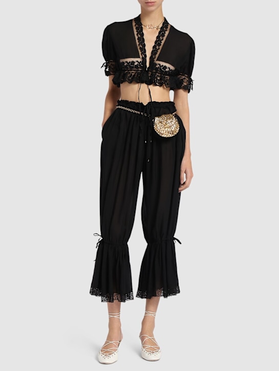 Chloé: Ruffled silk embellished pants - women_1 | Luisa Via Roma