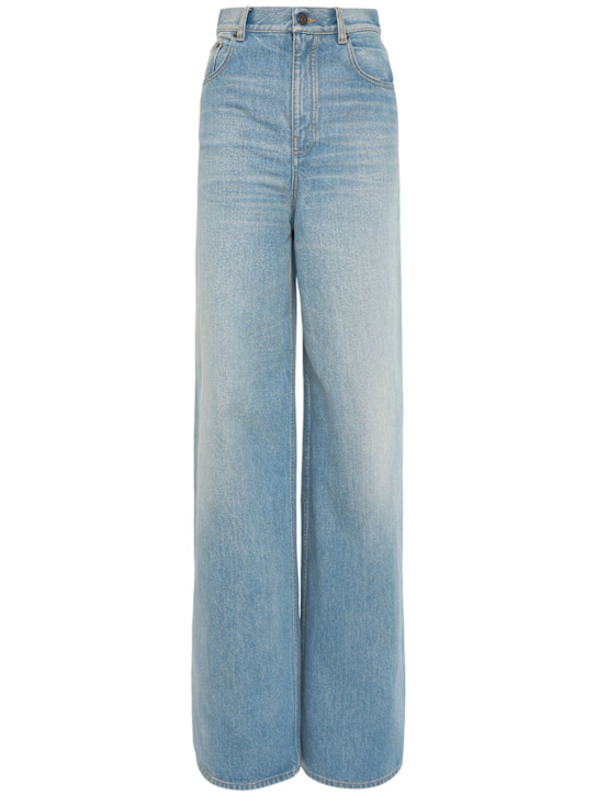 Chloé: Stonewashed cotton denim wide jeans - women_0 | Luisa Via Roma