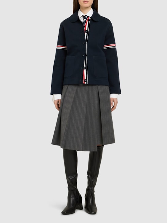 Thom Browne: Bonded cotton blend knit jacket - Navy - women_1 | Luisa Via Roma