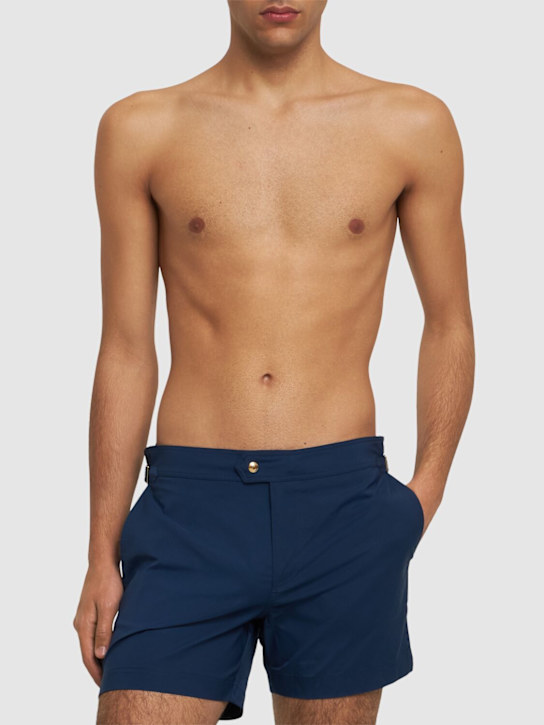 Tom Ford: Compact poplin swim shorts - Yves Blue - men_1 | Luisa Via Roma