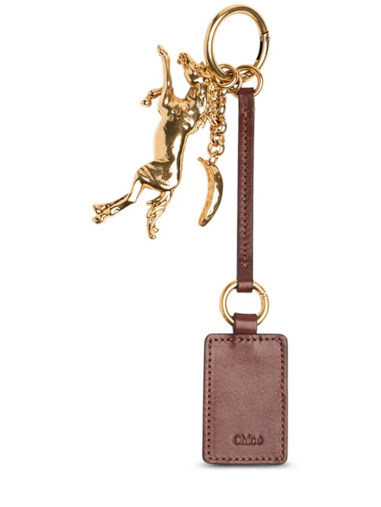 Chloé: 黄铜&皮革logo钥匙链 - Gold Color - women_0 | Luisa Via Roma