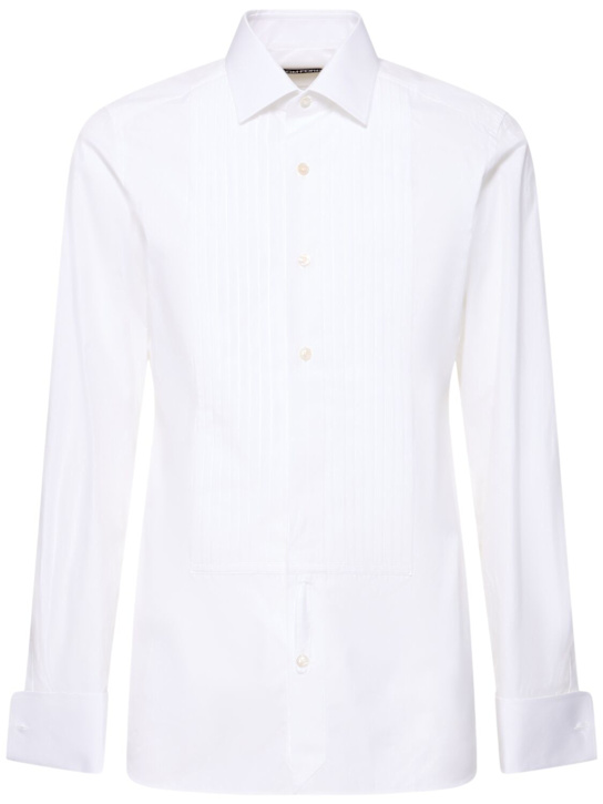 Tom Ford: スリムフィットコットンポプリンイブニングシャツ - オプティカルホワイト - men_0 | Luisa Via Roma