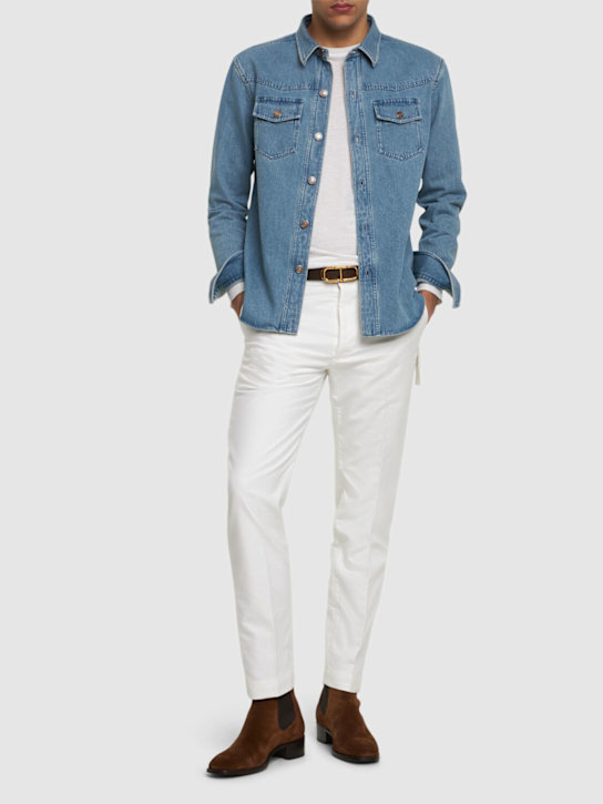Tom Ford: Washed cotton denim jacket - Blue - men_1 | Luisa Via Roma