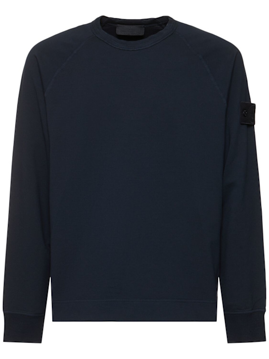 Stone Island: Sudadera con cuello redondo - Azul Marino - men_0 | Luisa Via Roma