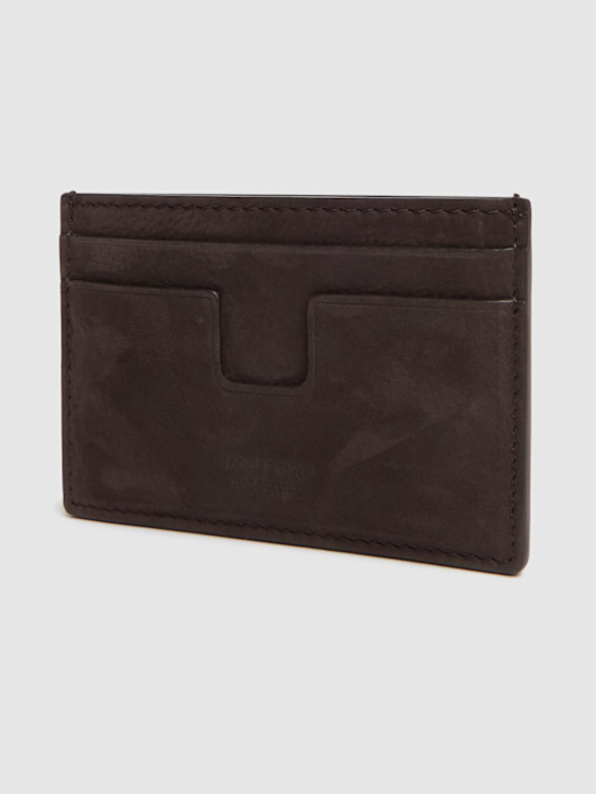 Tom Ford: T-line nubuck cardholder - Deep Umber - men_1 | Luisa Via Roma