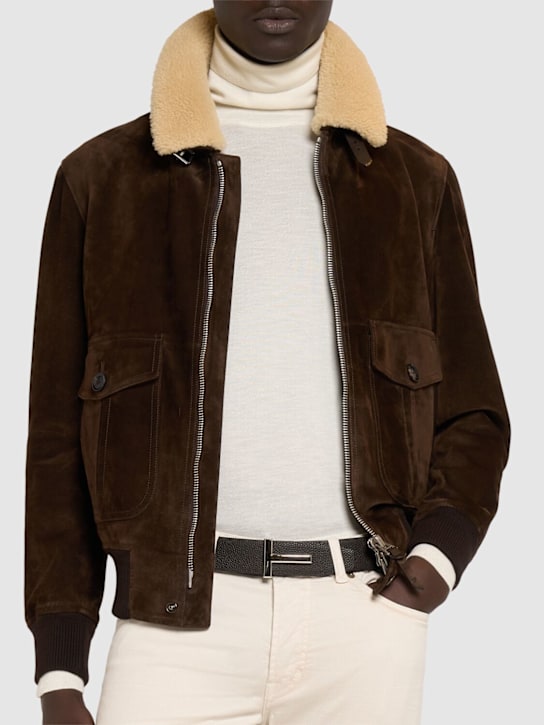 Tom Ford: 40mm reversible grained leather T belt - Brown/Black - men_1 | Luisa Via Roma