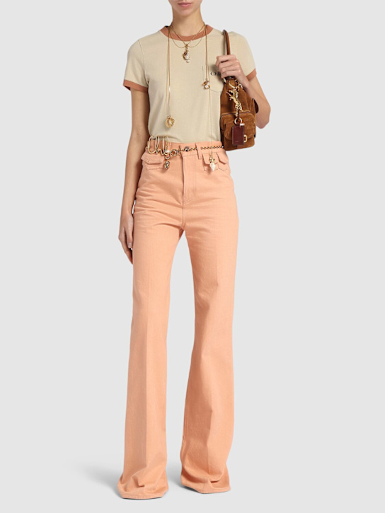 Chloé: Rubber print logo cotton t-shirt - Beige - women_1 | Luisa Via Roma