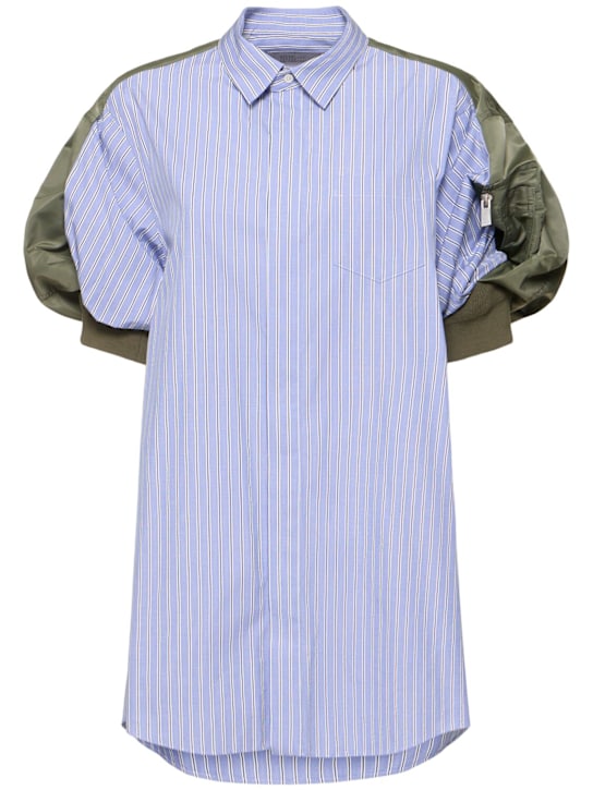 Sacai: Cotton poplin & nylon twill mini dress - Blue/Green - women_0 | Luisa Via Roma