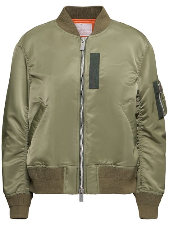Sacai: Zip-up nylon bomber jacket - Khaki - women_0 | Luisa Via Roma