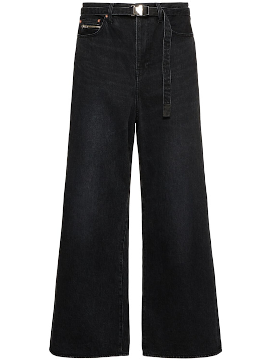 Sacai: Wide denim jeans - Black - men_0 | Luisa Via Roma
