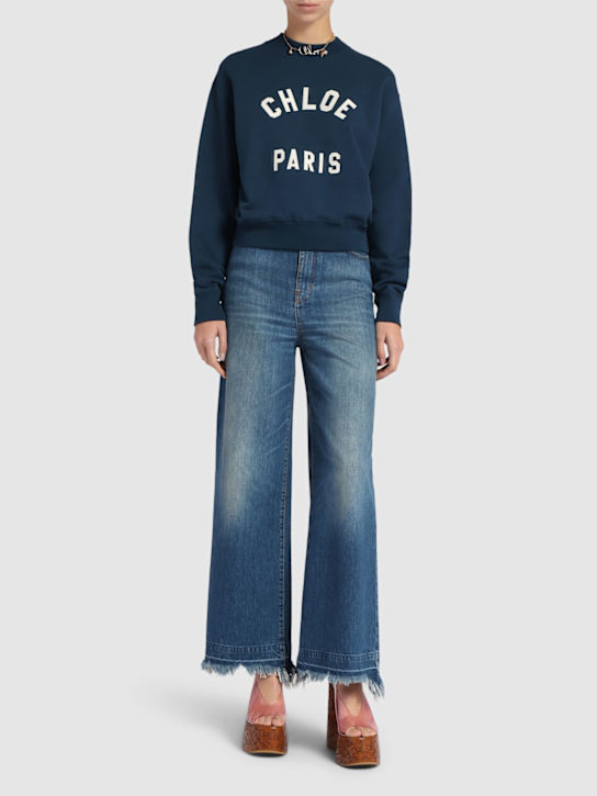 Chloé: High rise cotton denim wide jeans - women_1 | Luisa Via Roma