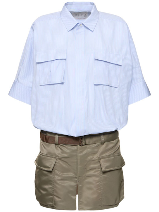 Sacai: Cotton poplin & nylon twill mini dress - Blue/Multi - women_0 | Luisa Via Roma