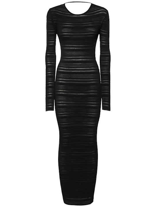 Striped sheer knit long dress - Thumbnail 1