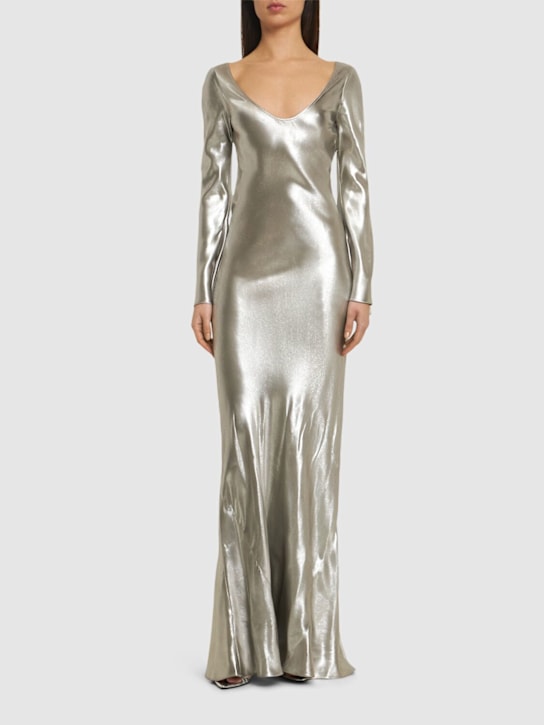 Valletta long sleeve satin gown - Thumbnail 2