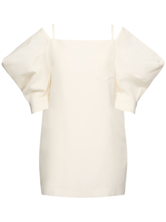 Sacai: Cotton & silk poplin mini dress - Off White - women_0 | Luisa Via Roma