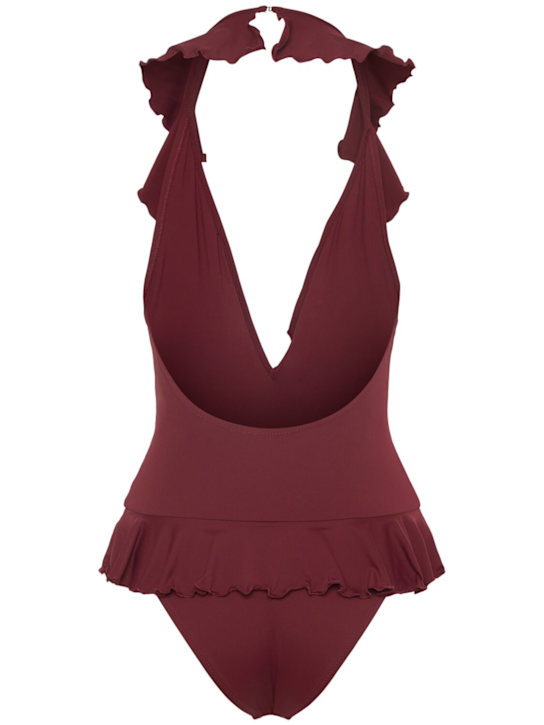Chloé: Ruffled nylon one piece swimwear - Absolute Red - women_4 | Luisa Via Roma