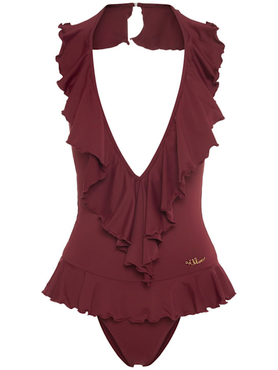 Chloé: Ruffled nylon one piece swimwear - Absolute Red - women_0 | Luisa Via Roma