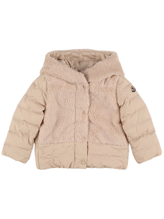 Moncler: Piumino Jerima in teddy techno - Beige Chiaro - kids-girls_0 | Luisa Via Roma