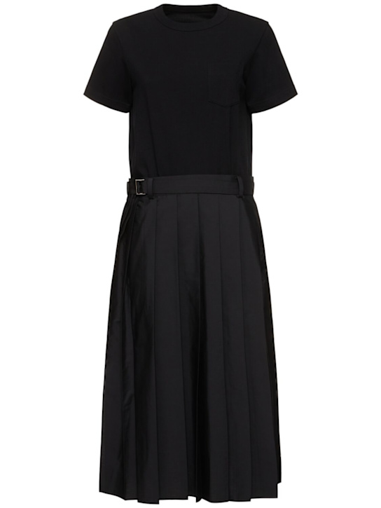 Sacai: Cotton poplin & jersey dress - Black - women_0 | Luisa Via Roma