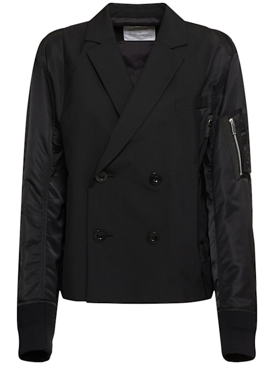Sacai: Suiting & nylon twill jacket - Black - women_0 | Luisa Via Roma