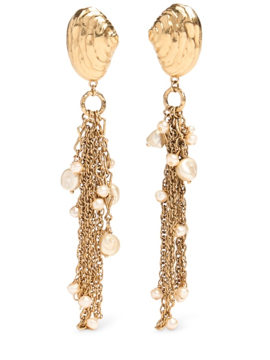 Chloé: Shell brass pendant earrings - Antique Gold - women_0 | Luisa Via Roma