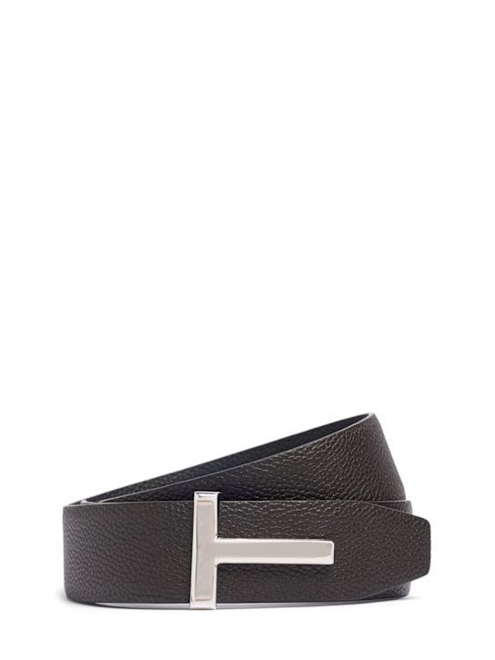 Tom Ford: 40mm reversible grained leather T belt - Brown/Black - men_0 | Luisa Via Roma