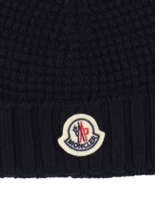Moncler: Gorro beanie de lana con orejas - Azul Marino - kids-boys_1 | Luisa Via Roma