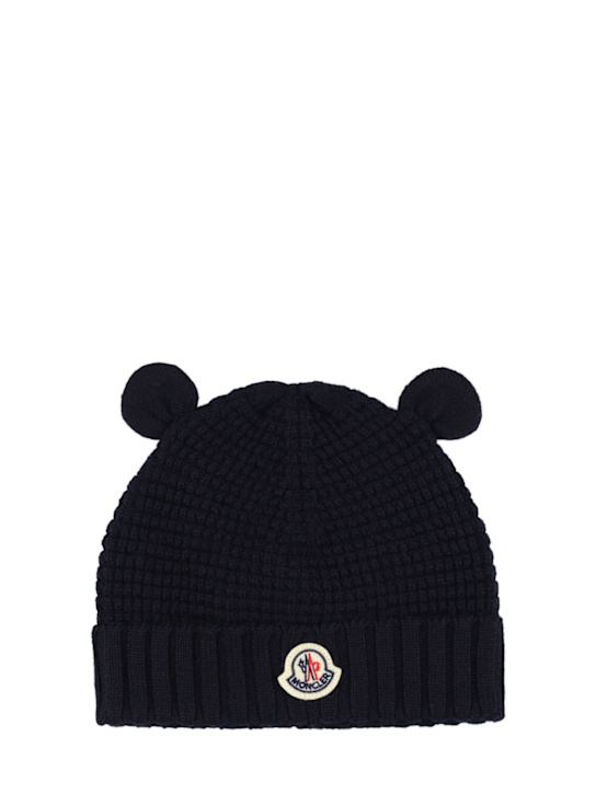 Moncler: Gorro beanie de lana con orejas - Azul Marino - kids-boys_0 | Luisa Via Roma