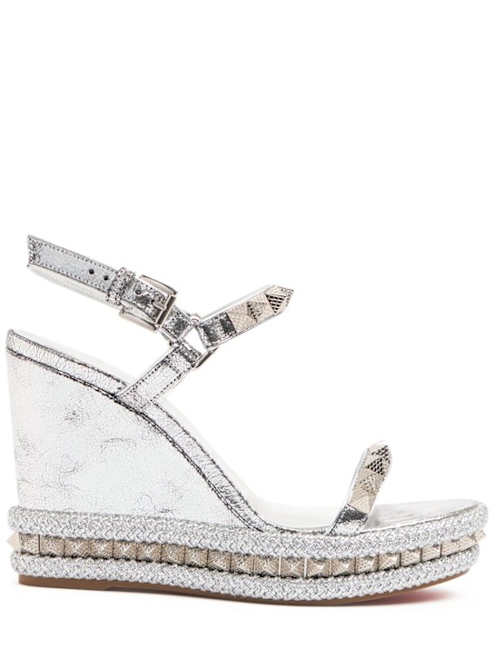 Christian Louboutin: 110mm Pyraclou laminated leather wedges - Silver - women_0 | Luisa Via Roma