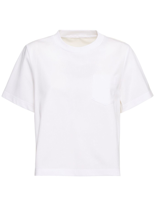 Sacai: Camiseta de jersey de algodón y nylon - women_0 | Luisa Via Roma