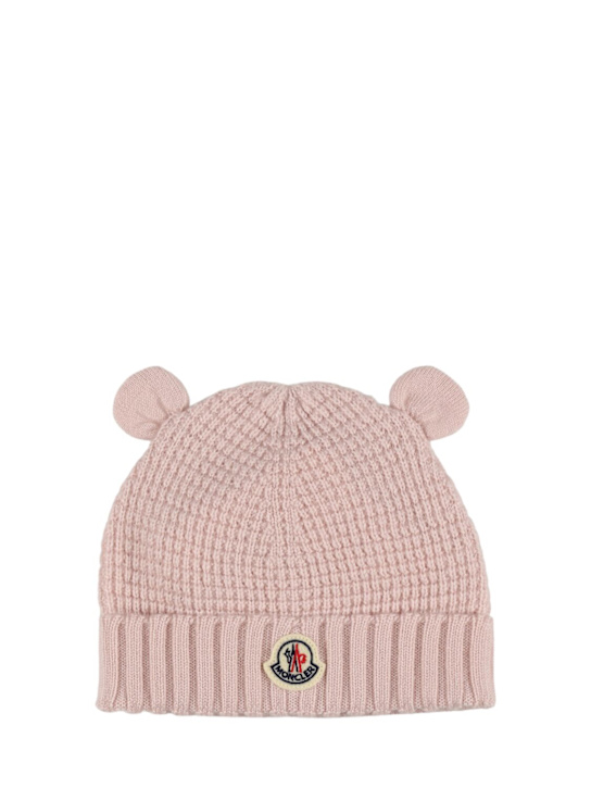 Moncler: Virgin wool teddy bear ears beanie - Light Pink - kids-girls_0 | Luisa Via Roma