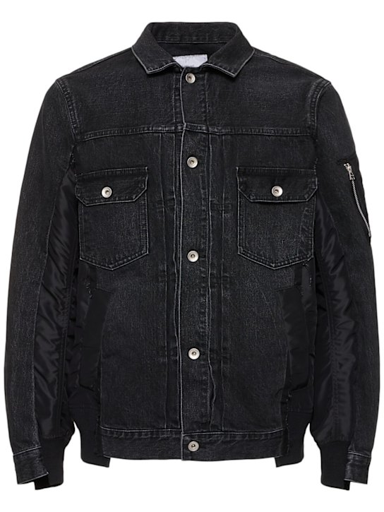 Sacai: Denim & nylon twill jacket - Black - men_0 | Luisa Via Roma