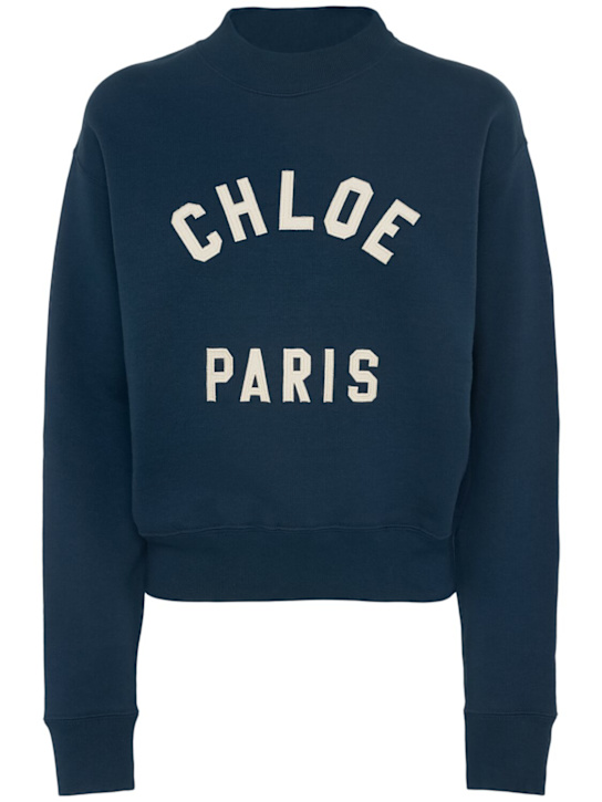 Chloé: Chloe Paris cotton fleece sweatshirt - Blue - women_0 | Luisa Via Roma