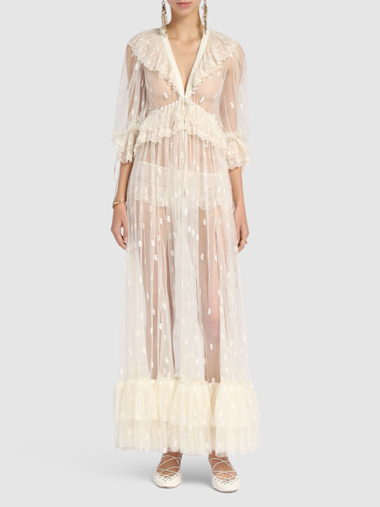 Chloé: Embroidery lace lingerie long dress - Dusty White - women_1 | Luisa Via Roma