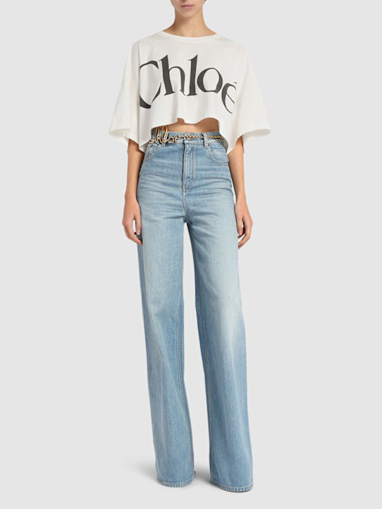 Chloé: Cropped jersey logo t-shirt - White - women_1 | Luisa Via Roma